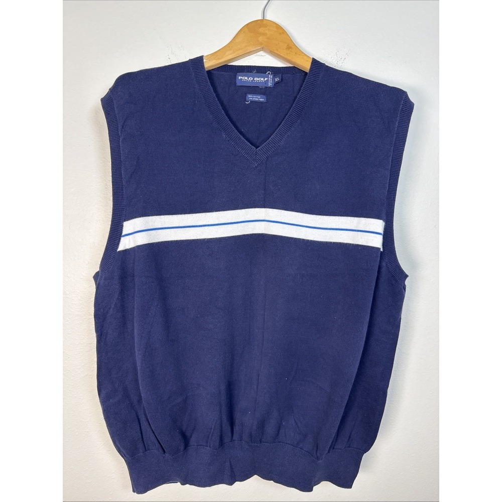 Vintage Polo Golf by Ralph Lauren‎ Sweater Vest 90's Blue Single Striped XL Knit